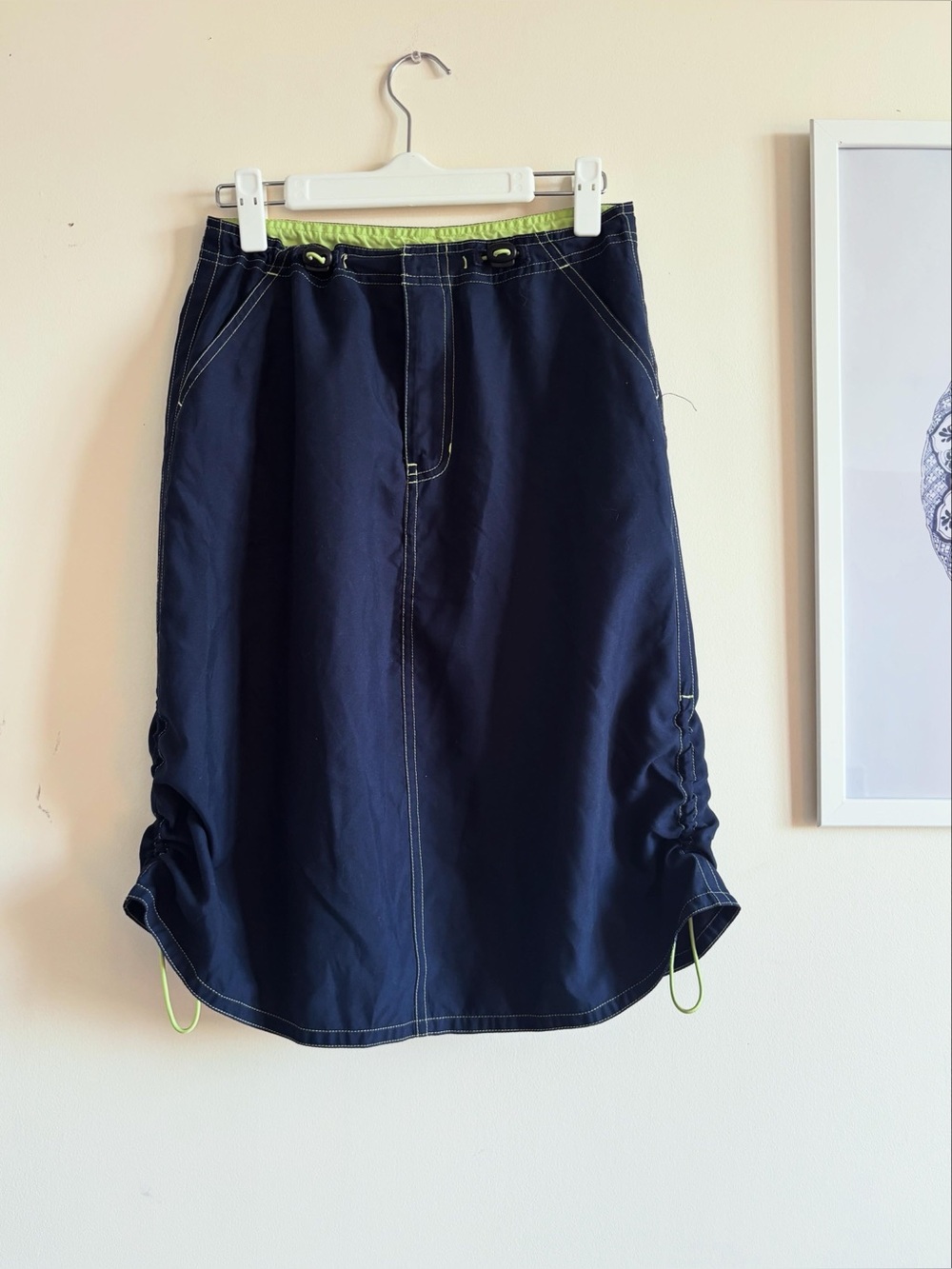 Vintage 2000 Gap Utility Midi Skirt Side Ruching Drawstring Navy Y2K | Size XS